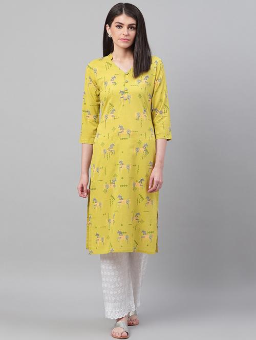 green printed straight kurta - 19347222 - Very Small Image - 1