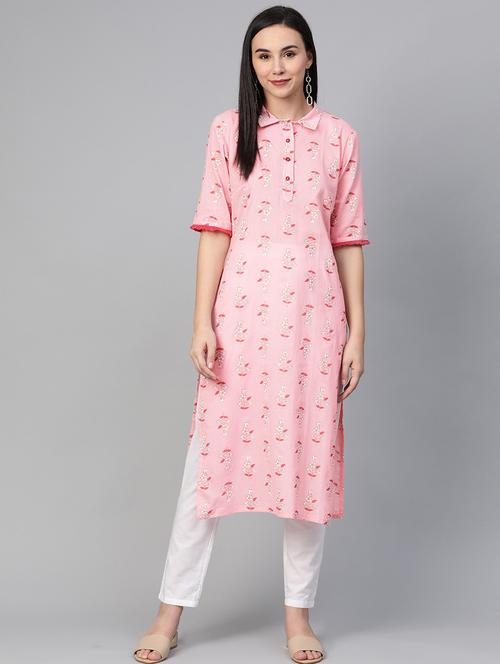 pink cotton straight kurta - 19347227 - Very Small Image - 1