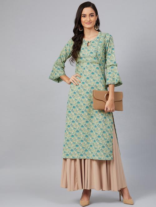 green printed straight kurta - 19347238 - Very Small Image - 1