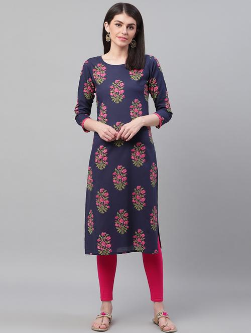 navy printed straight kurta - 19347247 - Very Small Image - 1