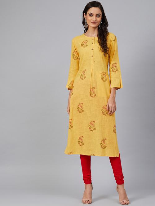 yellow printed straight kurta - 19347283 - Very Small Image - 1