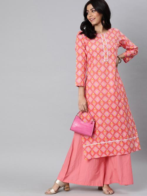 pink printed straight kurta - 19347299 - Very Small Image - 1