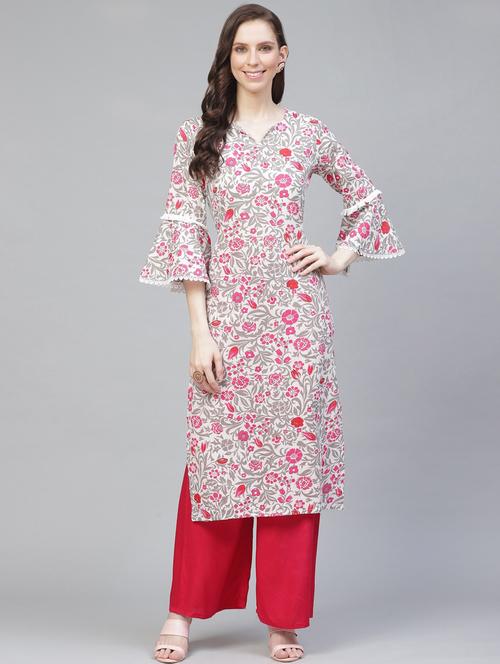beige printed straight kurta - 19347305 - Very Small Image - 1