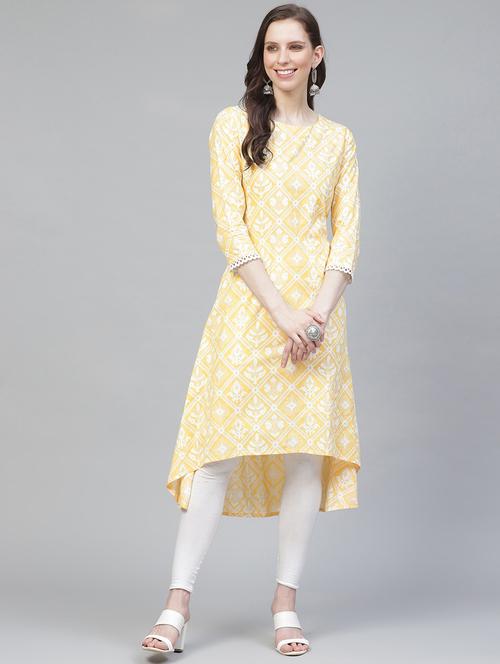 yellow printed a-line kurta - 19347312 - Very Small Image - 1
