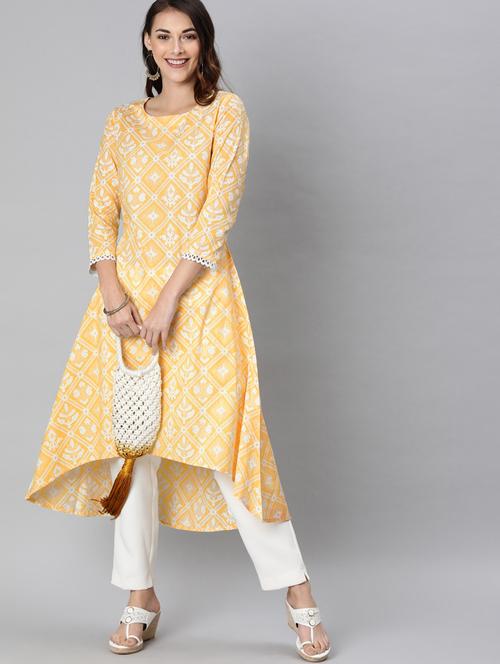 yellow printed a-line kurta - 19347313 - Very Small Image - 1