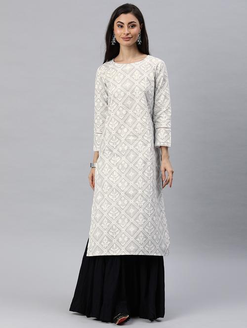 grey cotton straight kurta - 19347330 - Very Small Image - 1
