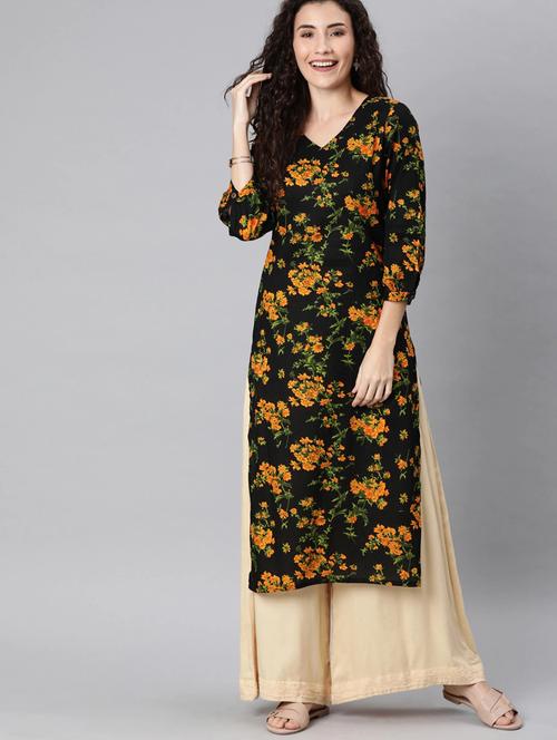 black printed straight kurta - 19347348 - Very Small Image - 1