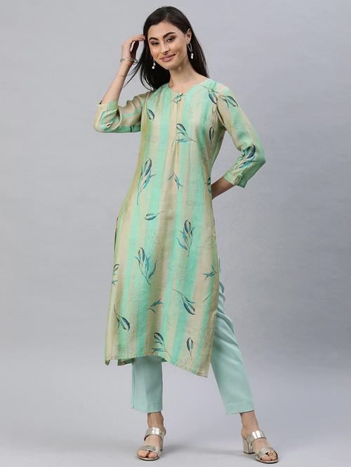 green printed straight kurta - 19347363 - Very Small Image - 1