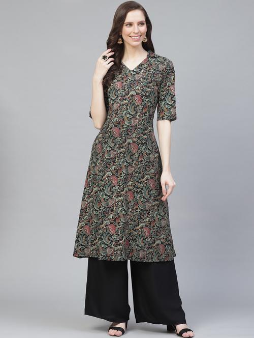 black printed a-line kurta - 19347364 - Very Small Image - 1