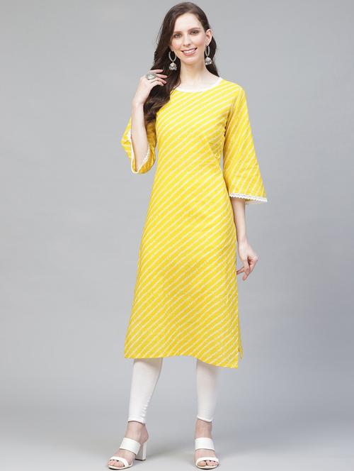 yellow printed straight kurta - 19347366 - Very Small Image - 1