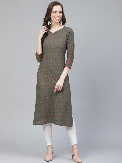 green printed straight kurta - 19347374 - Very Small Image - 1