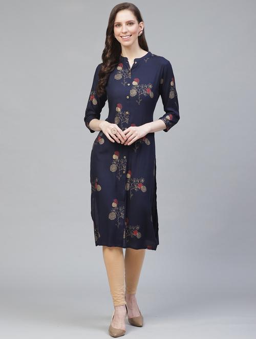 navy printed straight kurta - 19347392 - Very Small Image - 1