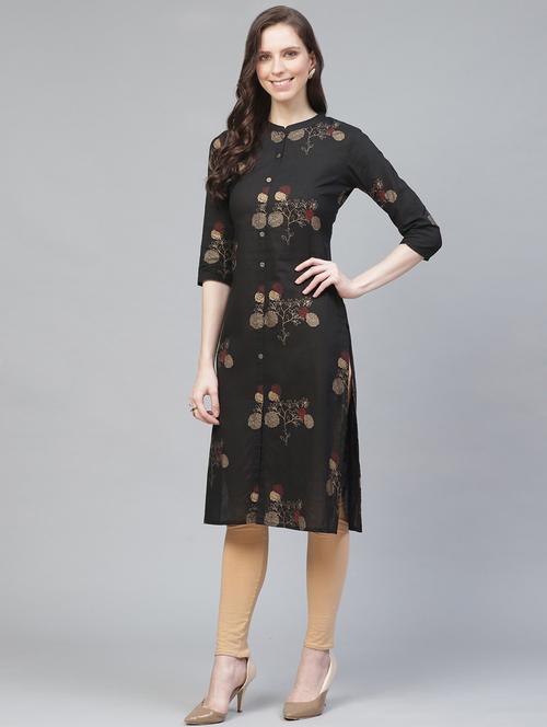 black printed straight kurta - 19347394 - Very Small Image - 1