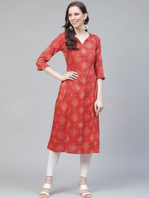 red printed a-line kurta - 19347426 - Very Small Image - 1