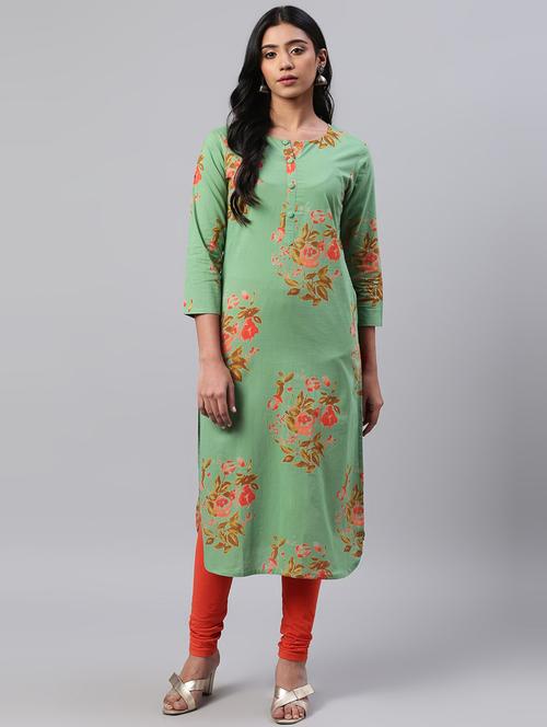 green printed straight kurta - 19347431 - Very Small Image - 1