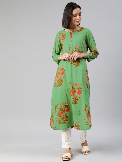 green printed straight kurta - 19347432 - Very Small Image - 1
