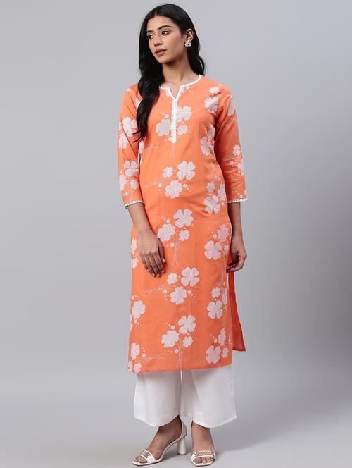 orange printed straight kurta - 19347435 - Very Small Image - 1