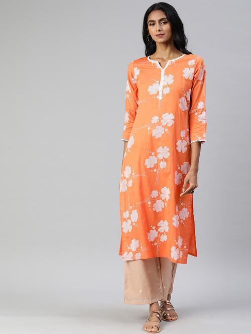 orange printed straight kurta - 19347436 - Very Small Image - 1