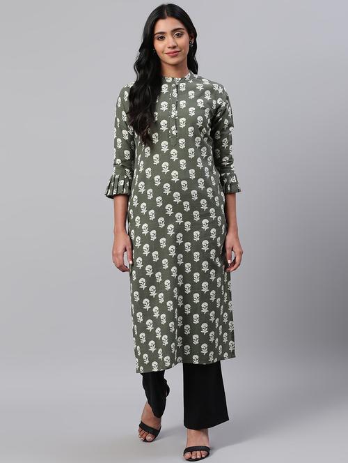 green printed straight kurta - 19347455 - Very Small Image - 1