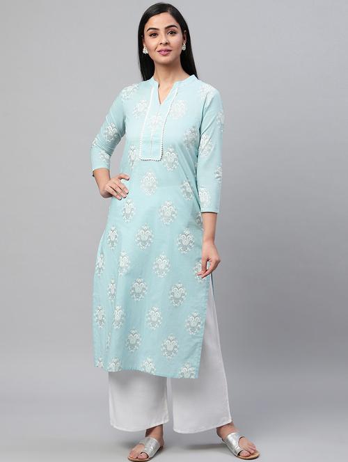 blue printed straight kurta - 19347457 - Very Small Image - 1