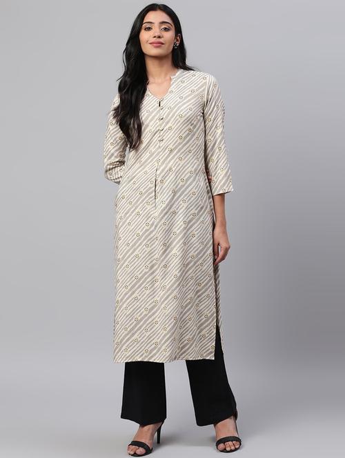 beige printed straight kurta - 19347459 - Very Small Image - 1