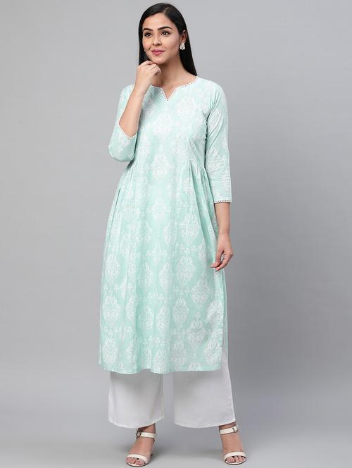 sky blue printed a-line kurta - 19347461 - Very Small Image - 1