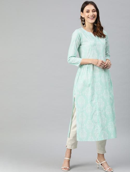sky blue printed straight kurta - 19347462 - Very Small Image - 1