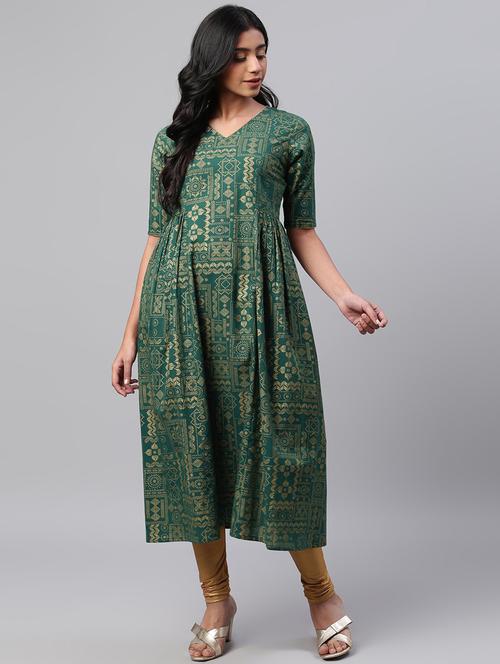 green printed a-line kurta - 19347467 - Very Small Image - 1