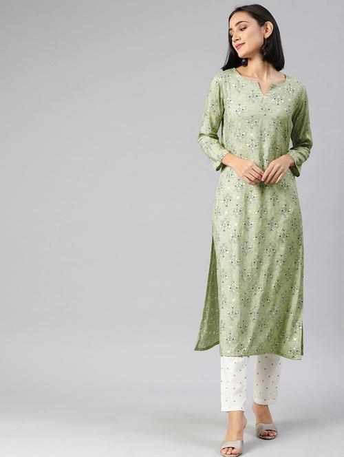 green printed straight kurta - 19347473 - Very Small Image - 1
