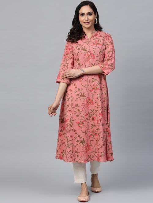 orange printed a-line kurta - 19347478 - Very Small Image - 1