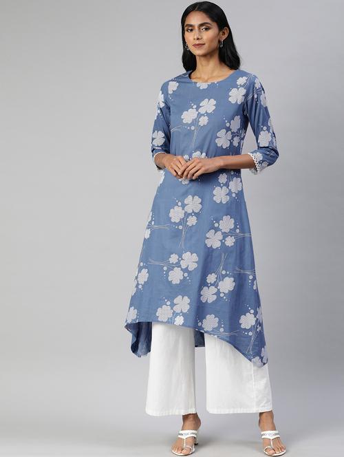 blue printed a-line kurta - 19347489 - Very Small Image - 1