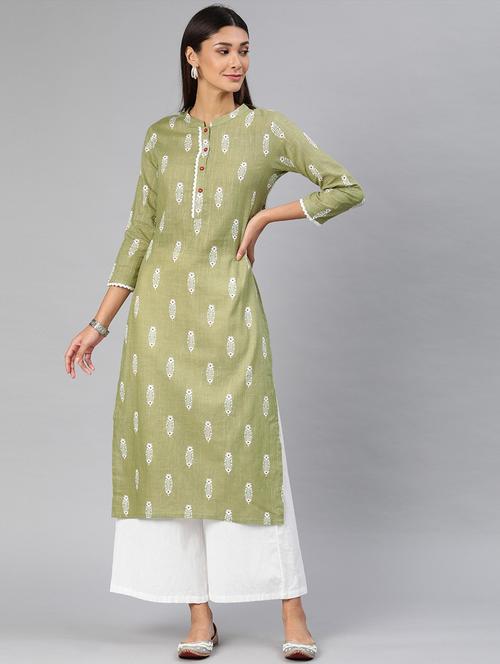 green printed straight kurta - 19347497 - Very Small Image - 1