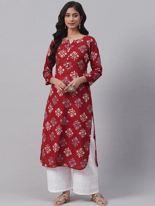 red printed straight kurta - 19347510 - Very Small Image - 1