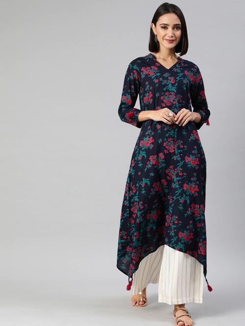 blue printed a-line kurta - 19347513 - Very Small Image - 1