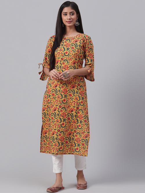 yellow printed straight kurta - 19347528 - Very Small Image - 1
