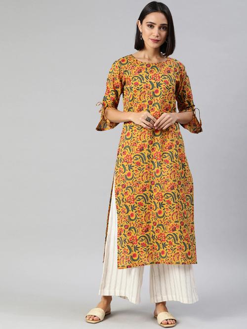 yellow printed a-line kurta - 19347529 - Very Small Image - 1