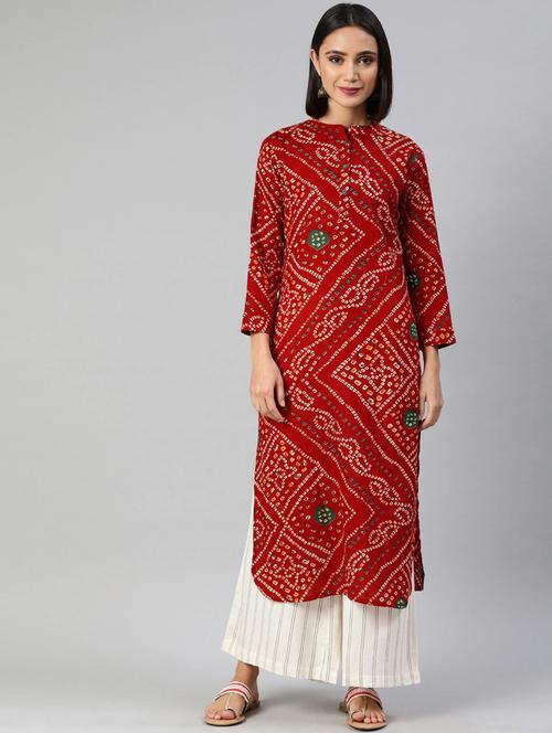 red printed a-line kurta - 19347537 - Very Small Image - 1