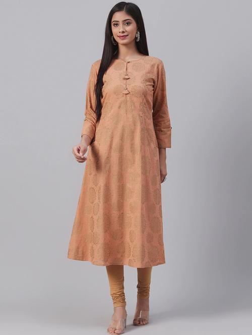 orange printed a-line kurta - 19347631 - Very Small Image - 1