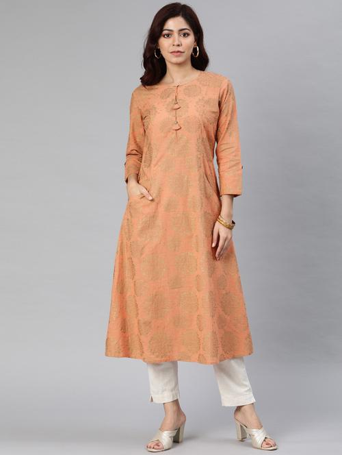 orange printed a-line kurta - 19347632 - Very Small Image - 1