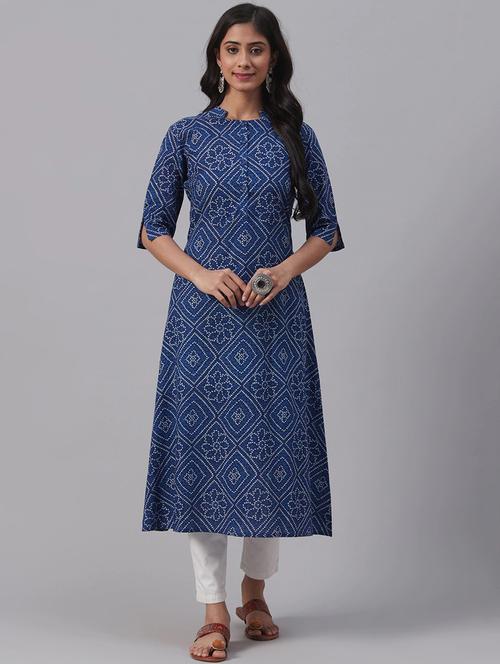 blue printed a-line kurta - 19347640 - Very Small Image - 1