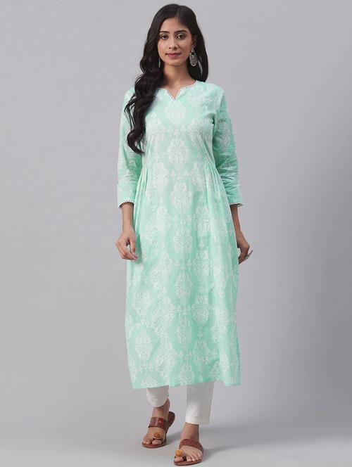 green printed a-line kurta - 19347647 - Very Small Image - 1