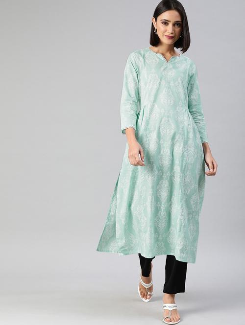 sky blue printed a-line kurta - 19347648 - Very Small Image - 1
