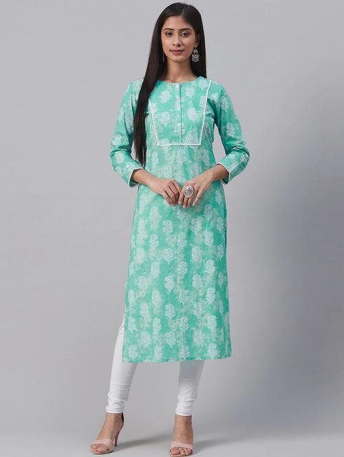 green printed straight kurta - 19347656 - Very Small Image - 1