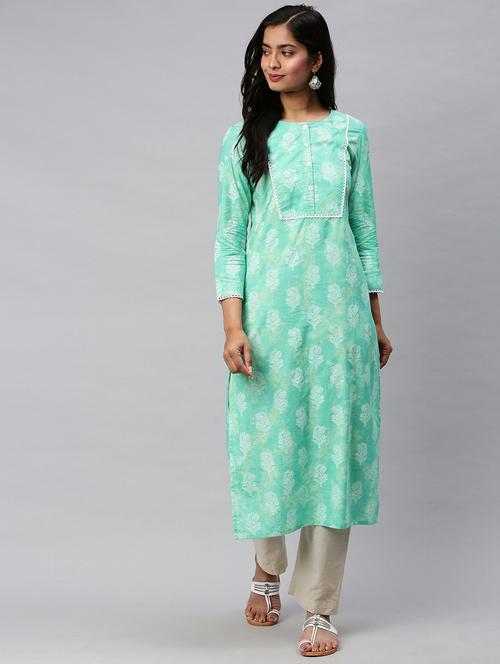 sky blue printed straight kurta - 19347657 - Very Small Image - 1