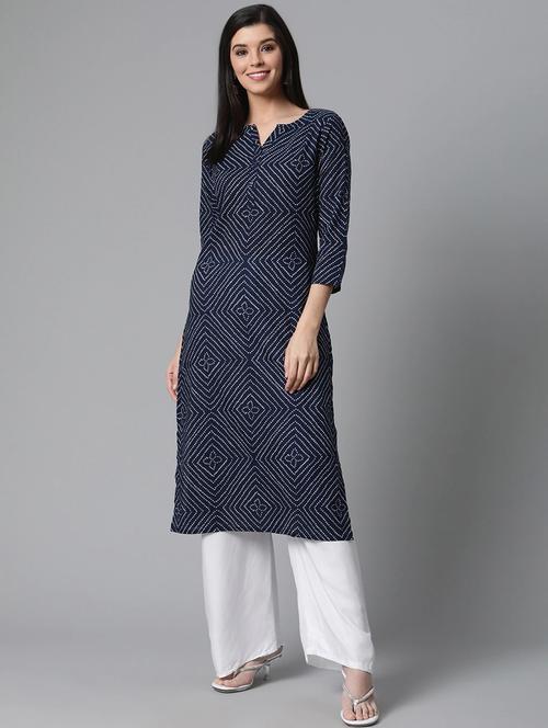 navy blue printed straight kurta - 19347661 - Very Small Image - 1