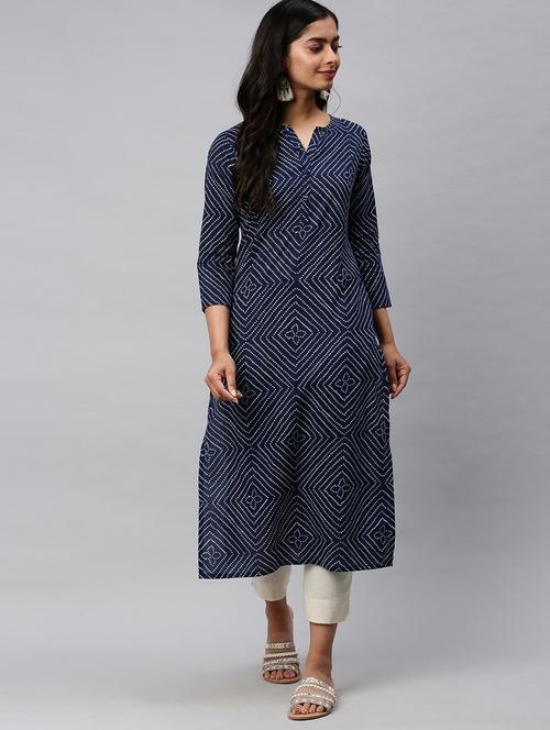 navy blue printed straight kurta - 19347662 - Very Small Image - 1