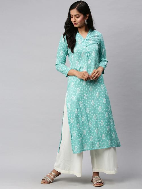 blue printed straight kurta - 19347685 - Very Small Image - 1