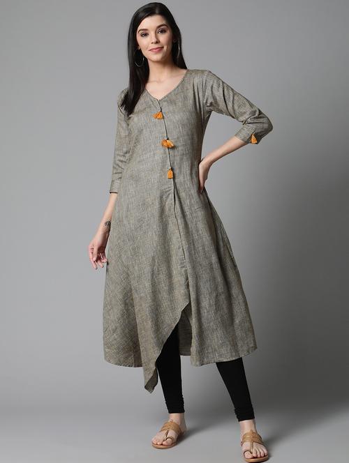 grey solid a-line kurta - 19347694 - Very Small Image - 1