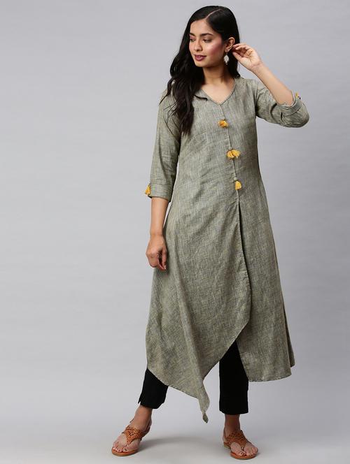 grey solid straight kurta - 19347695 - Very Small Image - 1