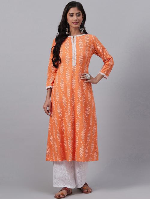orange printed a-line kurta - 19347703 - Very Small Image - 1